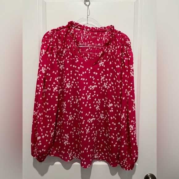 Like New Large Fuchsia and White Print Top Sheer with Lining - Picture 1 of 14